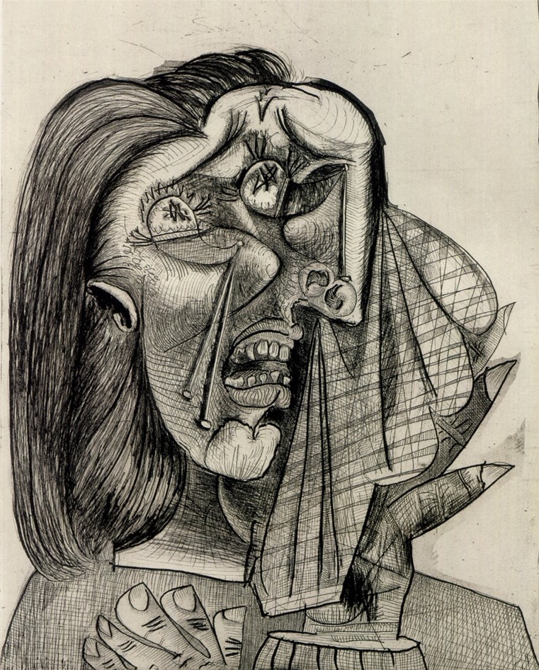 Picasso, La femme qui pleure, 1937, pointe sèche, aquatinte et gravure, 72,3x49,3 cm